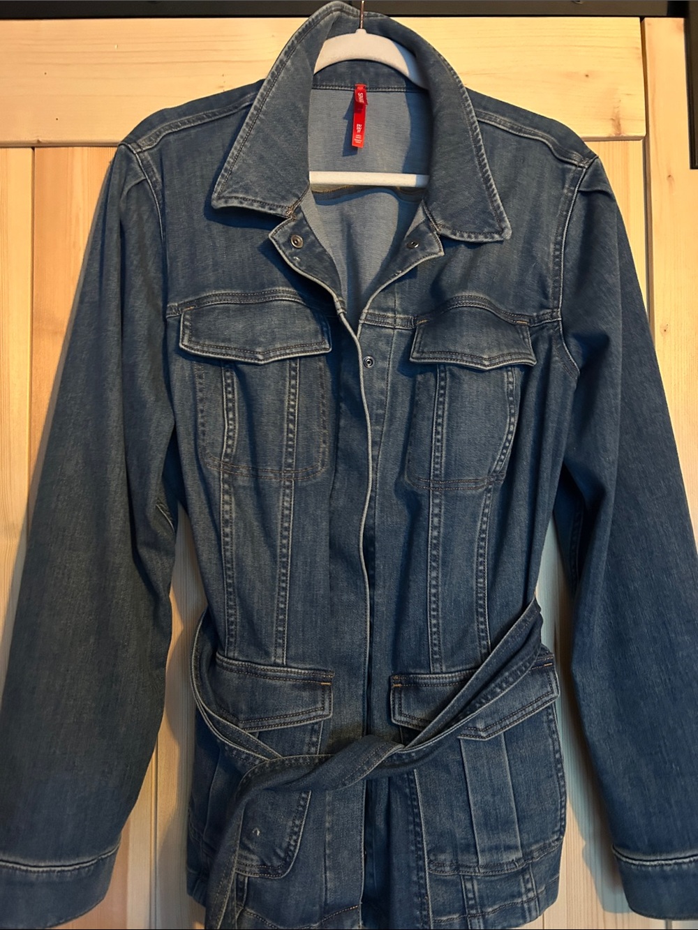 SPANX Indigo Denim Jacket with Waist Tie